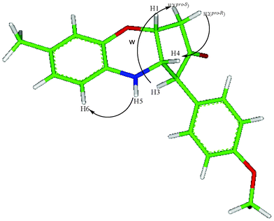 Characteristic nOe's and energy minimized structure of 3g.