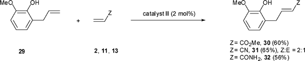 Cross-metathesis of o-eugenol 29.