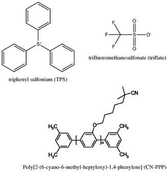 Chemical structures of TPS-triflate and CN-PPP polymer matrix.