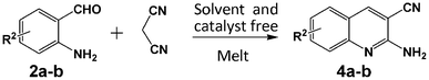 Reaction of o-aminobenzaldehydes with malononitrile under solvent and catalyst free conditions.