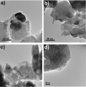 TEM images of self-assembled structures of Ag6[PV3Mo9O40] clusters with 1,10-phenanthroline in CH3CN solution. Self-assembly time: (a) 5.0 min; (b) 1.0 h; (c) 3.0 h; (d) 6.0 h.