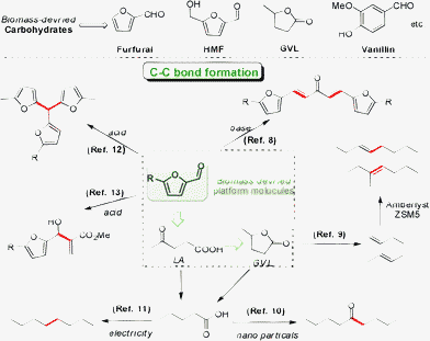 Previous work on C–C bond formation of biomass-derived molecules.