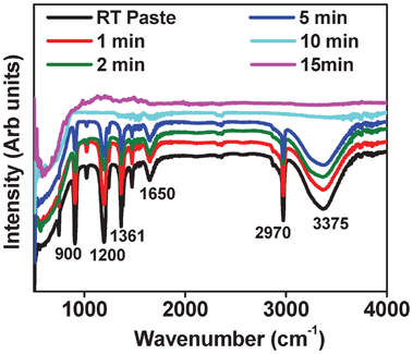 FTIR data of the as prepared paint taken at different time intervals at room temperature.