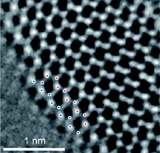 
          High-resolution TEM image showing zig-zag edges in graphene-like MoS2.