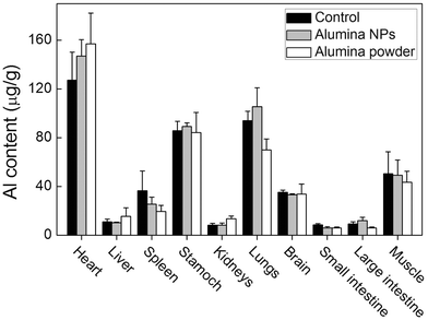 Bioavailability of alumina NPs and alumina powder in mice at 1 d after gavage exposure (n = 3).