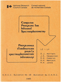 Cover page of NRC Bulletin no. 18 with the FORTRAN source codes for a number of modular computer programs, freely distributed by the Molecular Spectroscopy Group in 1986 (private copy).