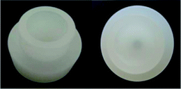 Images of the blunt-nosed devices. Left: angled top view. Right: top view.