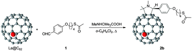 Synthesis of the target derivative of La@C82, as a mixture of regioisomers, from which pure 2b was isolated.
