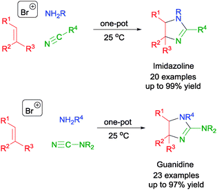 NBS initiated MCR in the synthesis of imidazolines and guanidines.