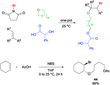 NBS initiated alkoxyetherification of olefin.