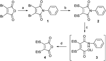 Small molecule partial hydrolysis/cleavage study: (a) PhNH2, AcOH, rt to 130 °C, 57%; (b) EtSH, NEt3, CH2Cl2, 93%; (c) LiOH·H2O, CD3OD : D2O (1 : 1); (d) 2 M HCl to pH 4, >99% (over two steps).