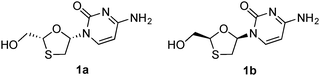 Lamivudine (1a) and its enantiomer (1b).