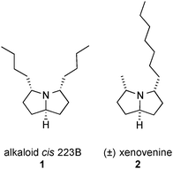 Structures of alkaloid cis-223B and xenovenine.