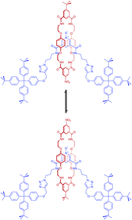 Two possible conformations of rotaxane 15 resulting from molecular pirouetting of the macrocycle around the N-oxide axle.