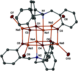 View of the molecular structure of 4 (30% probability) with hydrogens, methyl and ethyl groups omitted.