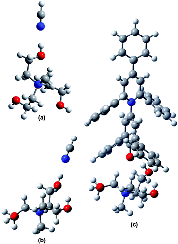 Complex of [(HOC2)3C1N]+ with NCH and Reichardt's dye.