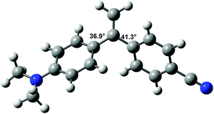 6-311G** DFT/B3LYP calculated structure of DA1. Magnitudes of some torsion angles are indicated.