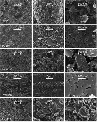 SEM pictures of the activated carbons.