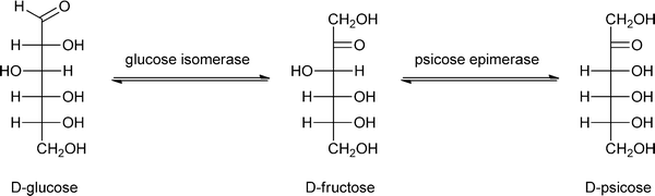 Two-step conversion of glucose into the low-caloric sugar psicose.
