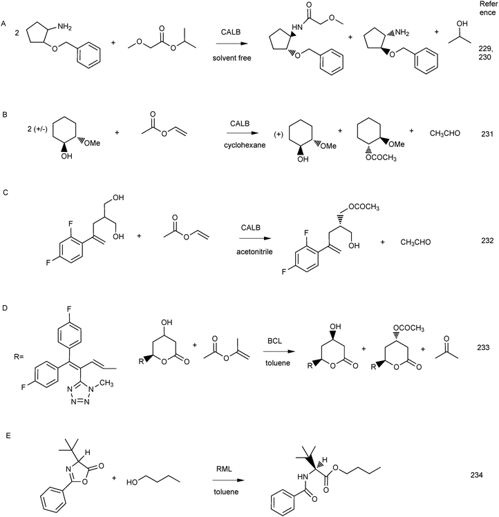 Examples of lipase-catalysed reactions used on a large scale for the production of chiral building blocks.