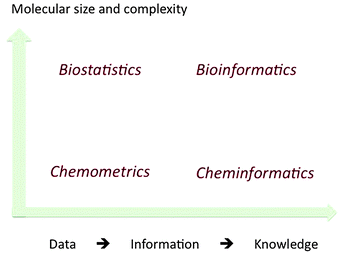 The scope of the information processing sub-disciplines of chemistry and biology.