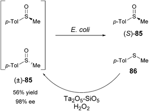 Deracemisation of aromatic sulfoxides using E. coli cells.