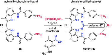 The structure of achiral ligand 46 and chiral cofactor 47.