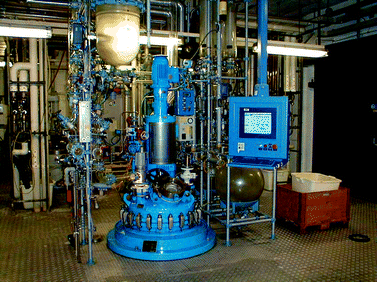 The success of scale-up procedures for a large variety of hydrolase-catalyzed processes is based on robust, scalable and simple process designs without cofactor regeneration as shown here for a standard multi-purpose reactor for hydrolase-catalyzed desymmetrizations and resolutions using standard process control for the reaction and further processing and product isolation being performed at the bottom of the reactor in the lower level (Copyright @ Sigma-Aldrich).