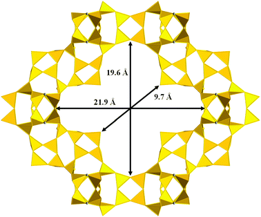Polyhedral representation of the interrupted framework of ITQ-43, showing the 28-MR channels.90