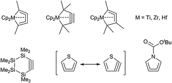 Stabilisation of highly strained cyclic structures by incorporation of metals or heteroatoms.