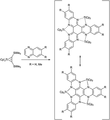 Coupling of quinoxalines at a titanocene centre.