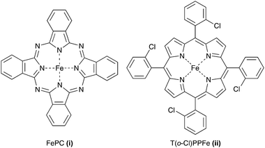 Atomic structure of (i) iron-phthalocyanine and (ii) meso-tetra (o-chlorophenyl) iron porphyrin.