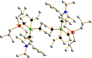 Molecular structure of the aluminated dioxane complex [[PhC(O)NPri2]Li[O(CH2)2OC(H)CH2]Al(Bui)Al(Bui)2].