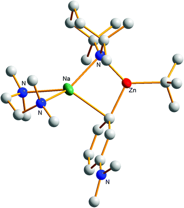 Molecular structure of the meta-metallated aniline complex [(TMEDA)Na(TMP)(m-C6H4-NMe2)Zn(But)].