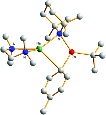 Molecular structure of the para-metallated toluene isomer [(TMEDA)Na(p-C6H4Me)(TMP)Zn(But)].