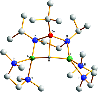 Molecular structure of the dilithium hydridozincate [{(TMEDA)·Li}2{(Pri)NCH2CH2N(Pri)}Zn(But)H].