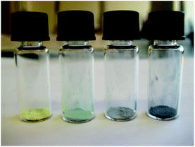 Visual comparison of Zn(NDC)(DPMBI), Zn(NDC)(DPMBI)·Na0.233, Zn(NDC)(DPMBI)·Na0.367 and Zn(NDC)(DPMBI)·Na0.378 (left to right).