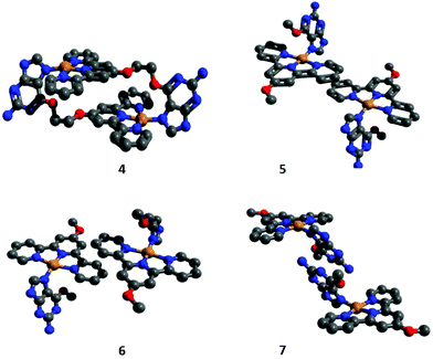 Models 4–7 to represent π–π stacking pathways a, b, c and d, respectively (hydrogens are omitted for clarity).