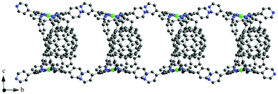 Crystal structures of tubular assemblies of C60 ⊂ Ni2-CPDPy. Hydrogen atoms are omitted for clarity.