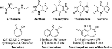 Amino acid, xanthines and benzotropolone skeletons in black tea.