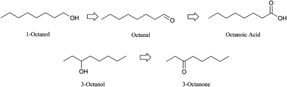 Reaction scheme for octanol oxidation.