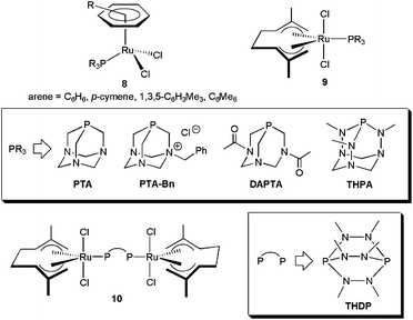 Structure of some ruthenium catalysts with cooperative phosphine ligands.