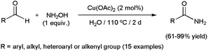 Cu(OAc)2-catalyzed synthesis of amides from aldehydes in water.