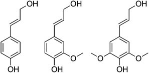 p-Coumaryl alcohol, coniferyl alcohol, and sinapyl alcohol.
