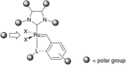 Potential positions for introducing polar groups for NHC-Ru catalyst.
