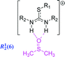 An illustration of hydrogen-bond interaction between the thiouronium cation and dimethylsulfoxide (dmso) stabilising the syn–syn rotamer; the hydrogen bonding has been encoded using Etter's topographical analysis.20,21