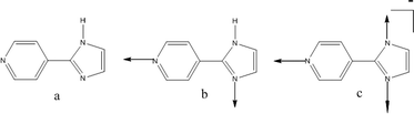 (a) 4-PyIm neutral, (b) donor atoms for neutral 4-PyIm, (c) donor atoms for anionic 4-PyIm.