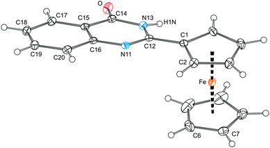 View of the molecular structure of 2 showing the displacement ellipsoids at the 30% probability level.