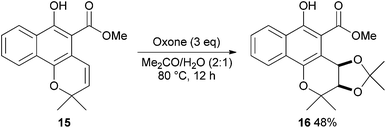 Oxone mediated syn-dioxygenation of mollugin 15.