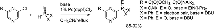 C–P cross-coupling with monochloropyrazines.